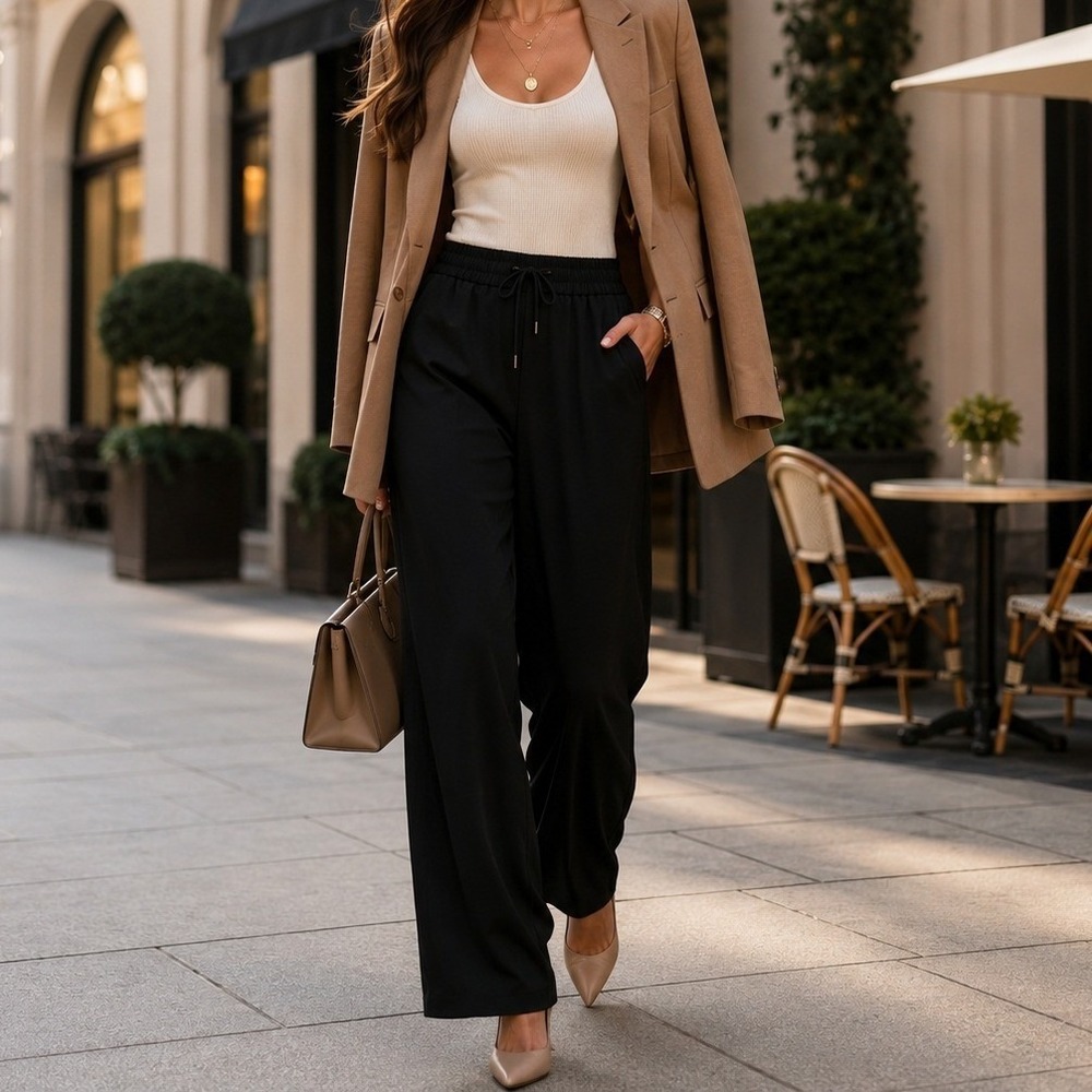 Rachel Zoe Black Drawstring Pintuck Trousers Pants Womens Size 6 Straight Leg